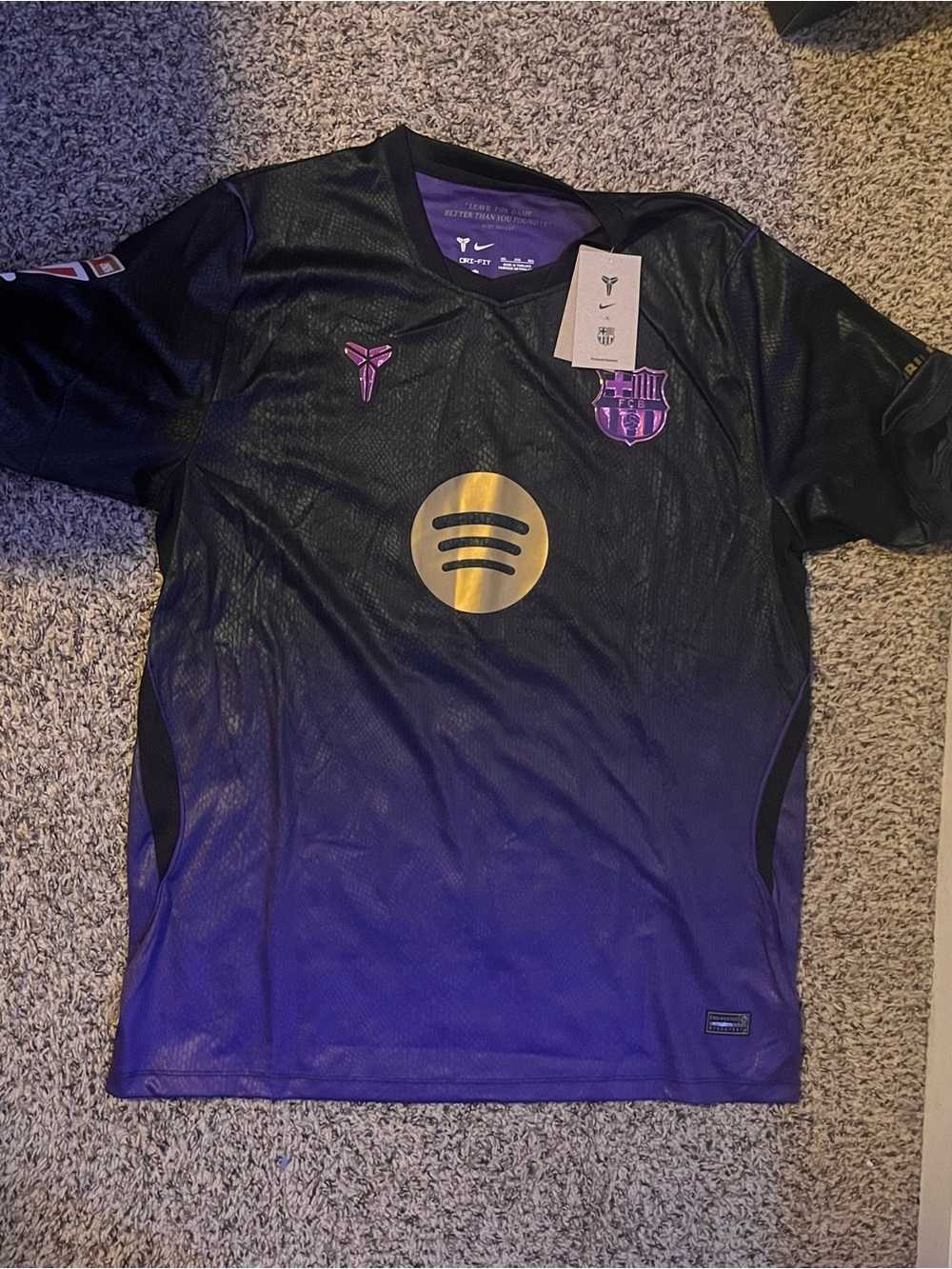 Nike Black & Purple FC Barcelona Men's Soccer Jersey with Gold Logo